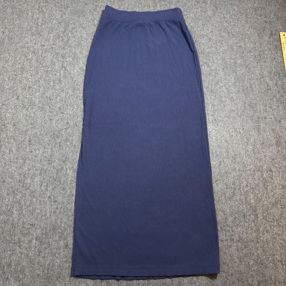 Offline by Aerie Navy Blue Ribbed Maxi Skirt Side Slit Modal Blend XS